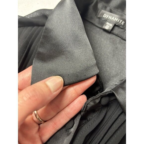 Dynamite Sheer Button Up Blouse Tuxedo Style Black Size XXS - Picture 11 of 11